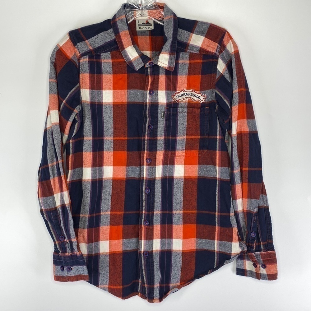 Kavu Sierra Nevada Red White Blue Flannel Long Sleeve Button Up Shirt Small